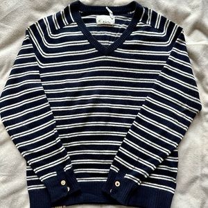 Trovata navy stripe cashmere-cotton blend v-neck sweater, size S